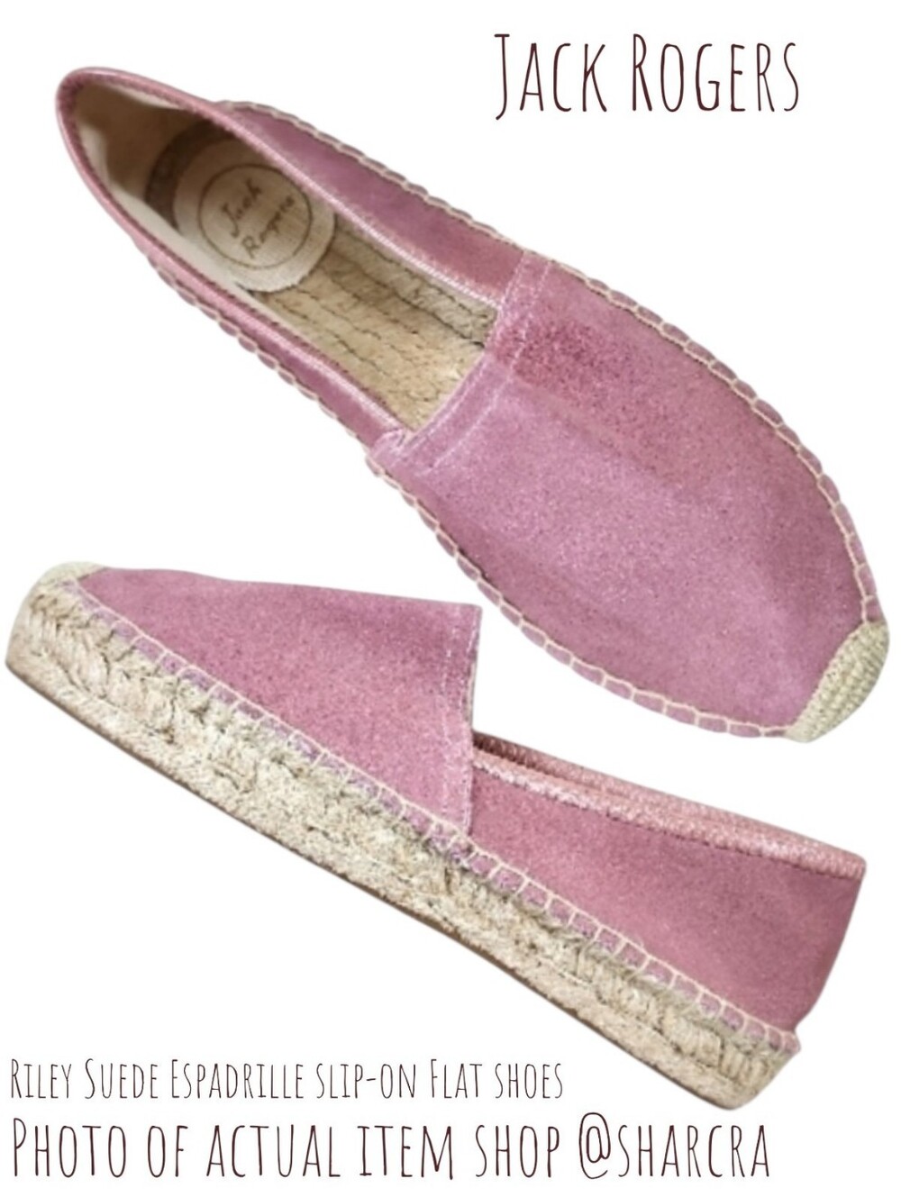 Jack Rogers women's Riley Suede Espadrille slip-on Flat shoes In Mauve 8.5 M